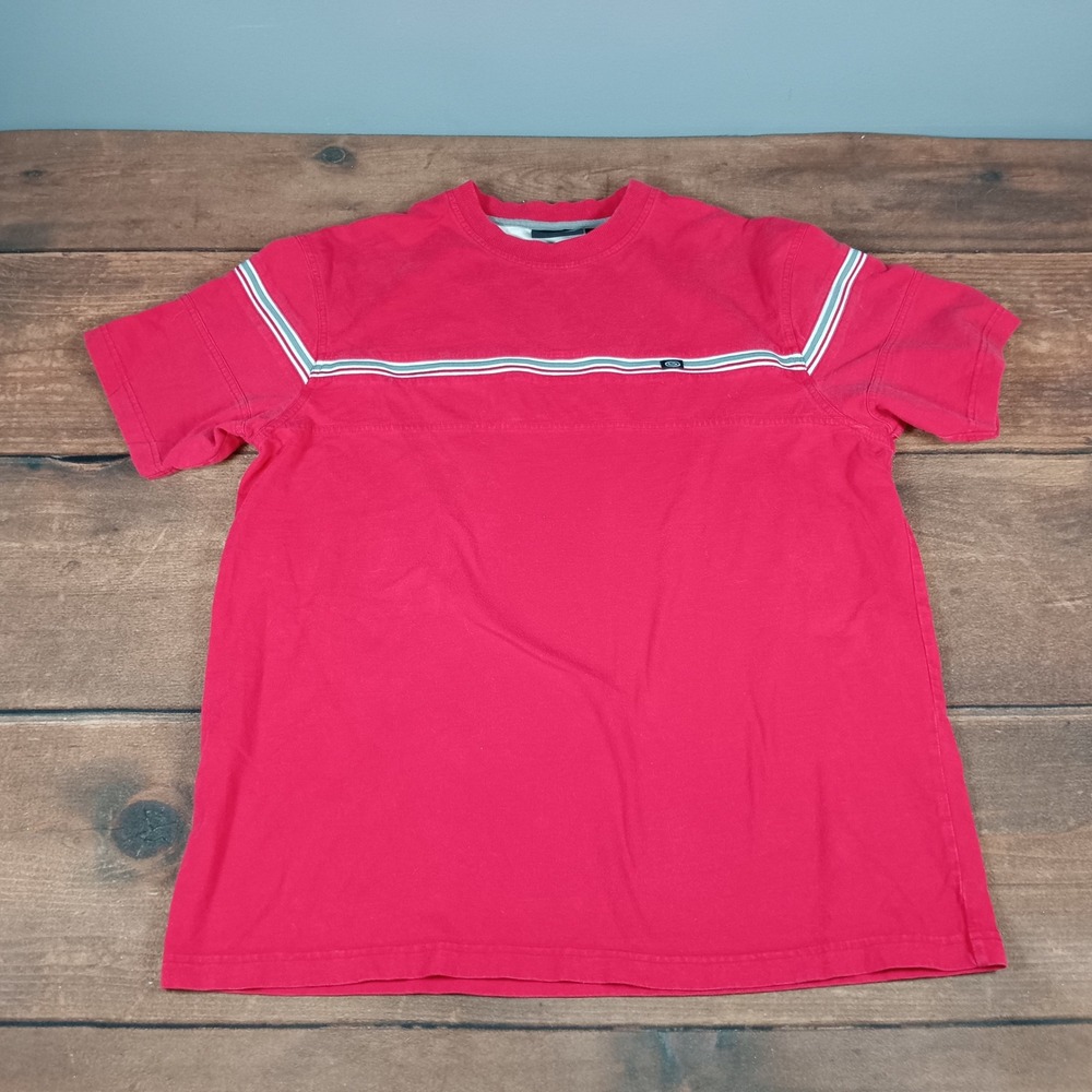 Gotcha Mens Large Red Striped Short Sleeve Crew Neck T Shirt Casual
